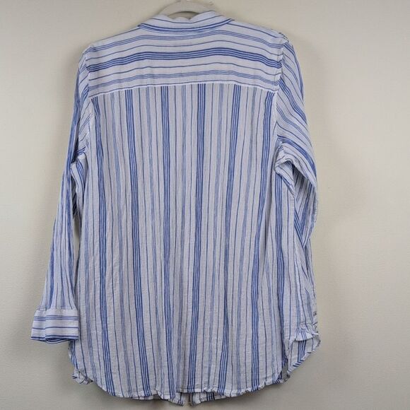 Talbots Plus Blue & White Cotton Button Front Shirt Classic Mixed Striped Top - Picture 7 of 8